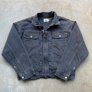 Vintage Calvin Klein Denim Jacket Pleated Faded Black Men's Large USA Made